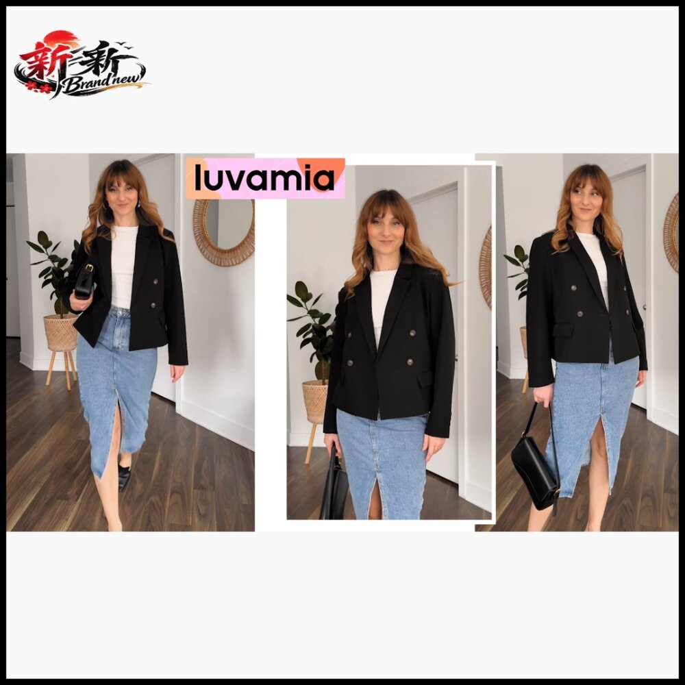 Polyester Blazer Double Breasted Notched Lapel Lo… - image 7